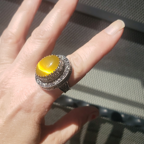 New Amazing Baltic Amber Egg Yolk 925 Silver Statement Ring. - Picture 11 of 16